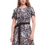 Rochie in clini cu imprimeu si cordon uni  in talie 02R2099i2099