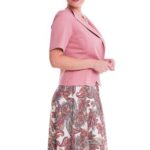 Compleu elegant de vara cu sacou roz pastel uni si fusta in pliuri imprimata floral 17SF341i33
