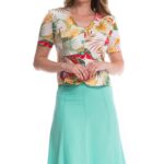 Compleu elegant de vara cu sacou colorat pe fond alb si fusta vernil uni   03SF299i28