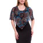 Rochie conica neagra cu capa din voal imprimat  001R116005