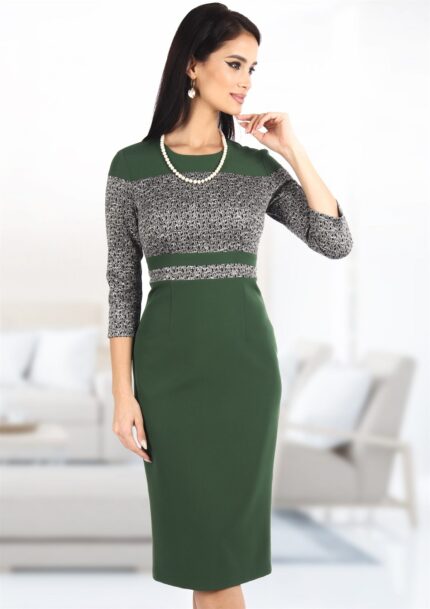 Rochie verde uni cu insertii 64R956i26