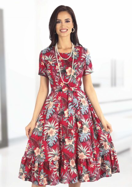 Rochie cu volan pe fond rosu 94R1546i1546