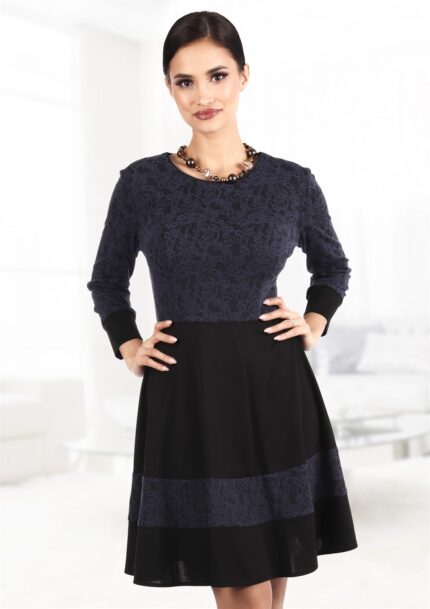 Rochie in clos neagra cu bust si insertii bleumarin R441i0489
