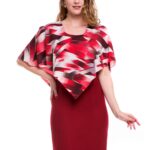Rochie conica grena cu capa din voal imprimat 01R10i2049