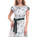 Rochie in clini cu imprimeu multicolor, accesorizata cu cordon verde uni  in talie 02R297i297