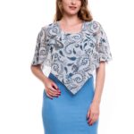 Rochie conica bleu cu capa din voal imprimat 01R04i2050