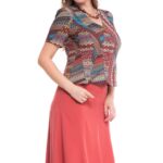 Compleu elegant de vara cu sacou imprimat floral stil mandala si fusta caramiziu uni 03SF313i06