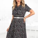 Rochie din vascoza cu papion si flori mici 122R1877i1877