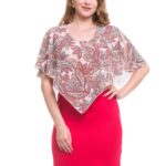 Rochie conica roz cu capa din voal imprimat 01R22i2051