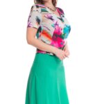 Compleu elegant de vara cu sacou imprimat abstract si fusta verde deschis uni 03SF322i26