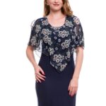 Rochie conica bleumarin cu capa din voal imprimat  001R128005