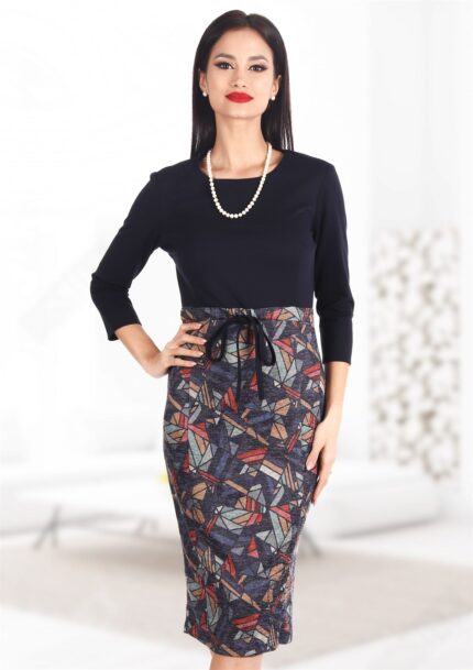 Rochie office cu snur bleumarin in talie 78R1953i05
