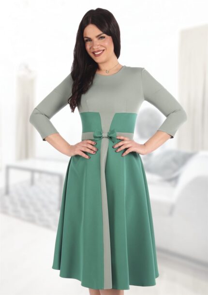 Rochie in clos verde-salvie cu funda 84R60i25