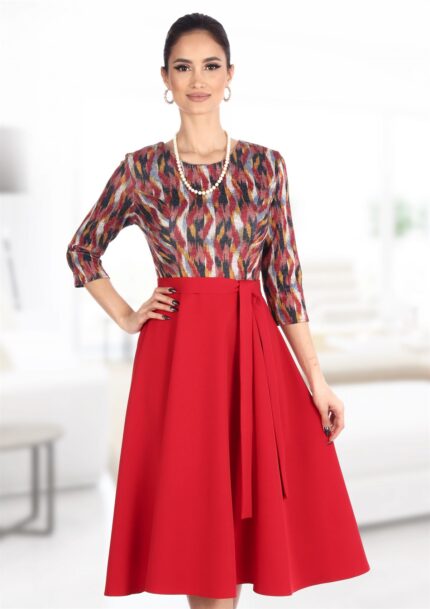 Rochie in clos rosu uni cu imprimeu 59R1124i21