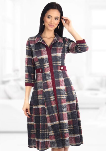 Rochie cu guler si insertie bordo 41R1055i1055