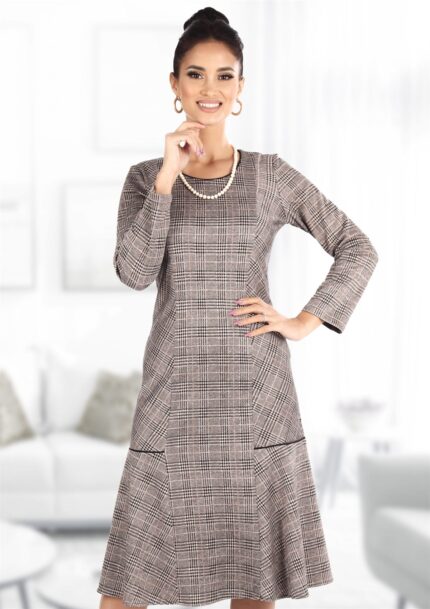 Rochie cu imprimeu in carouri si volane 74R823i823