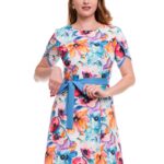 Rochie in clini cu imprimeu si cordon uni  in talie 02R2102i2102