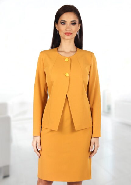 Compleu elegant galben mustar cu rochie 50SR15i15