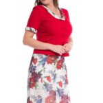 Compleu elegant de vara cu sacou rosu uni si fusta imprimata floral pe fond alb 03SF323i21