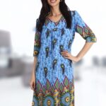 Rochie pe fond bleu cu snur la talie 43R1570i1570