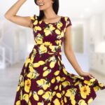 Rochie in clos de vara grena cu lamai galbene R426i805