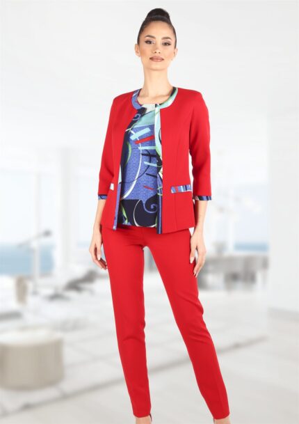 Costum elegant rosu cu bluza si pantalon 39SBP21i2045