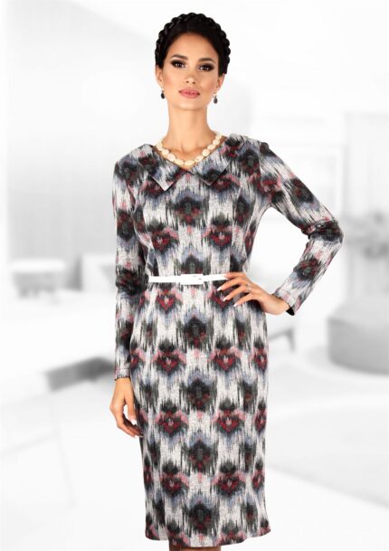 Rochie imprimata abstract cu guler stilizat 34R744i744
