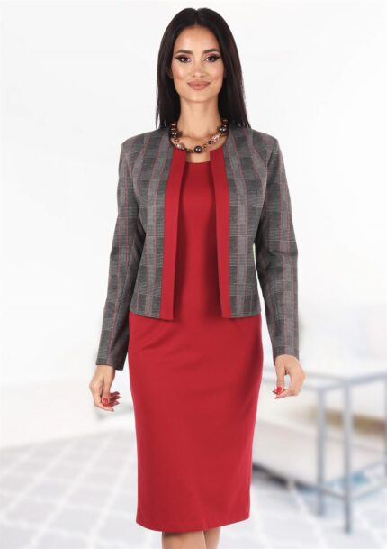 Costum rosu cu rochie conica 06SR515i21