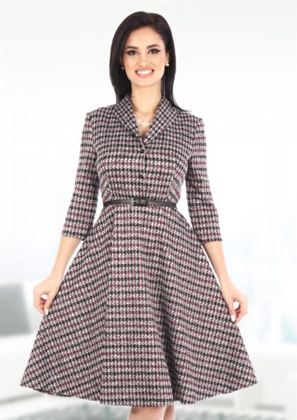 Rochie din jerse in clos cu imprimeu pepit si nasturi R412i0564