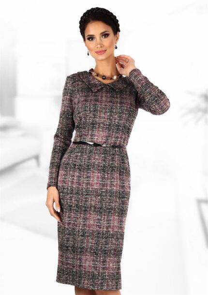 Rochie cu imprimeu abstract si guler stilizat 34R764i764