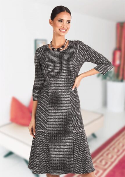 Rochie cu volane de culoare gri pepit 65R2029i2029