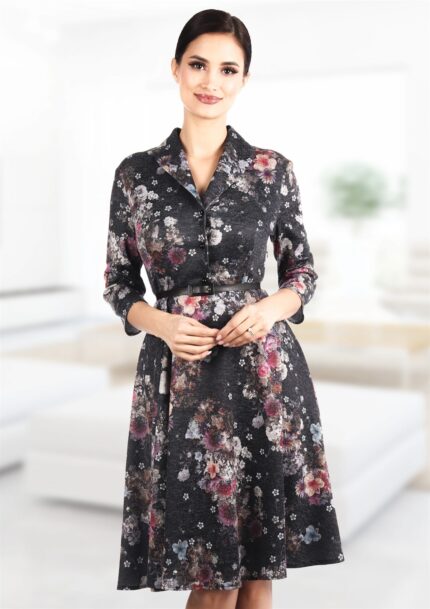 Rochie din jerse in clos cu imprimeu floral si nasturi R412i0505