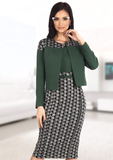 Costum dama cu rochie verde cu imprimeu 12SR1084i1084