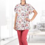 Compleu elegant de vara cu bluza imprimata floral si pantalon roz uni 18BP373i22