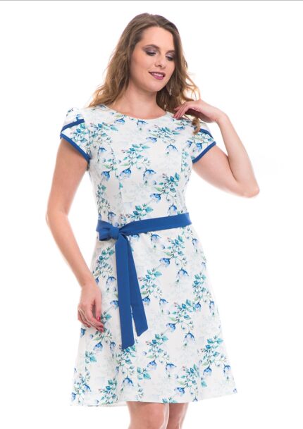 Rochie in clini accesorizata cu cordon albastru uni  in talie 02R2095i2095