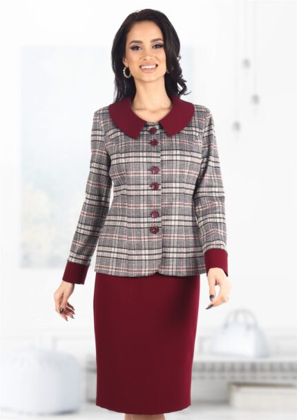Costum elegant cu fusta visiniu uni 37SF1165i27