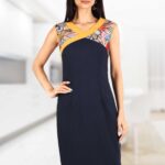 Rochie din in bleumarin cu insertii 105R05i1646