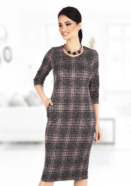 Rochie din jerse cu imprimeu  multicolor si buzunare practice 25R1948i1948