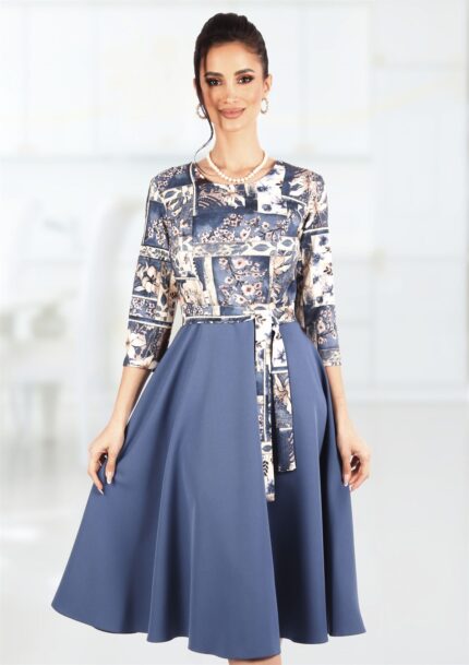 Rochie in clos albastru petrol cu imprimeu 59R1281i39