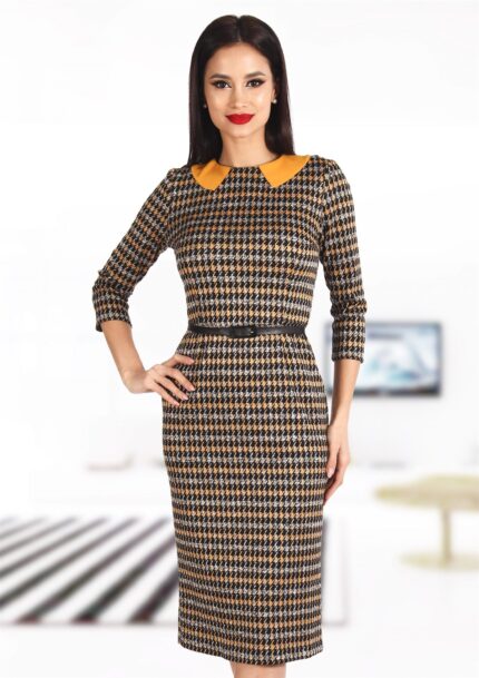 Rochie cu insertii galbene tip guler 17R1008i1008