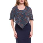 Rochie conica bleumarin cu capa din voal imprimat 01R05i2047