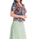 Compleu elegant de vara cu sacou imprimat geometric si fusta vernil ou de rata uni 03SF319i28