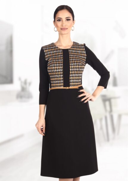 Rochie neagra cu insertii imprimate 30R16i1144