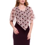 Rochie conica mov pruna cu capa din voal imprimat  001R112029