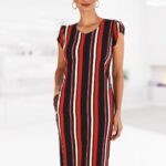 Rochie cu buzunare si imprimeu cu dungi verticale 56R480i480