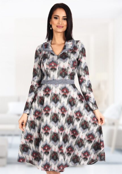 Rochie cu guler si insertie gri petrol 13R900i900