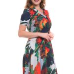 Rochie in clos imprimata multicolor si guler tip camasa 28R2065i2065
