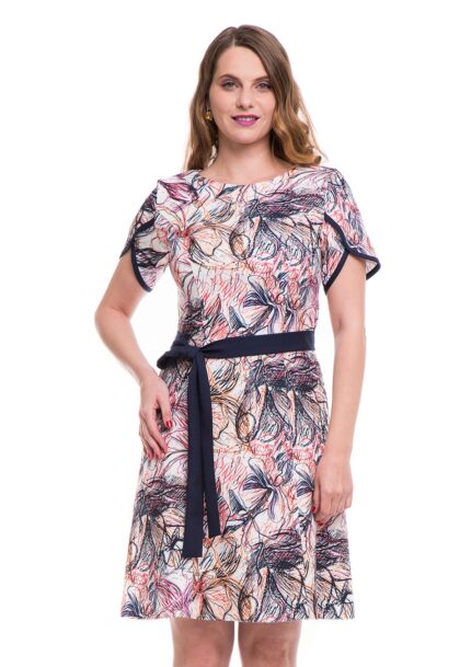 Rochie in clini cu imprimeu si cordon uni in talie 02R2105i2105