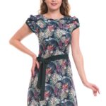 Rochie in clini cu imprimeu multicolor, accesorizata cu cordon verde uni  in talie 02R275i275