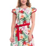 Rochie in clini accesorizata cu cordon rosu uni  in talie 02R2087i2087